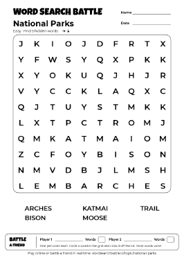 Printable National Parks Word Search