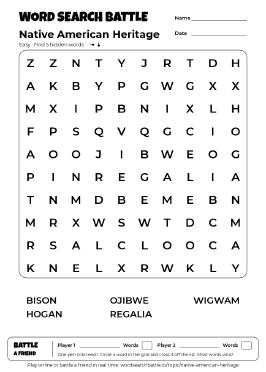 Printable Native American Heritage Word Search