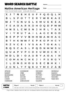 Printable Native American Heritage Word Search