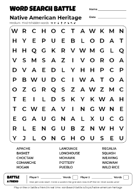 Printable Native American Heritage Word Search Preview