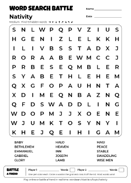 Printable Nativity Word Search