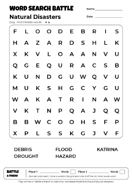 Printable Natural Disasters Word Search