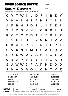Printable Natural Disasters Word Search