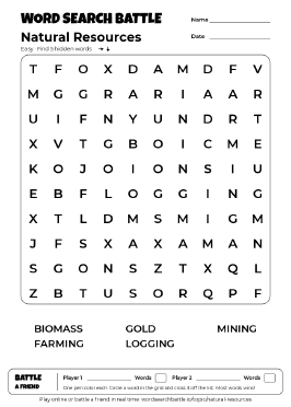 Printable Natural Resources Word Search