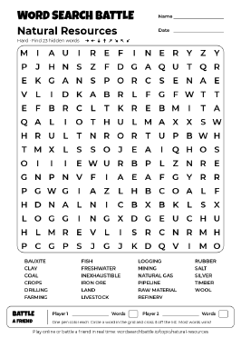 Printable Natural Resources Word Search