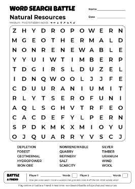 Printable Natural Resources Word Search