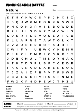 Printable Nature Word Search