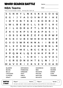Printable NBA Teams Word Search