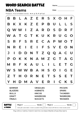 Printable NBA Teams Word Search