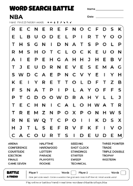Printable Hard NBA Word Search