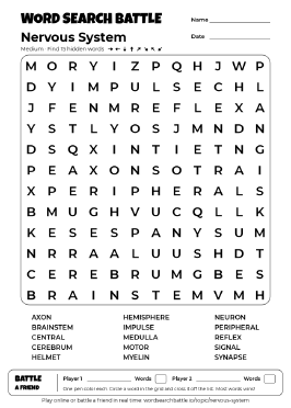 Printable Nervous System Word Search