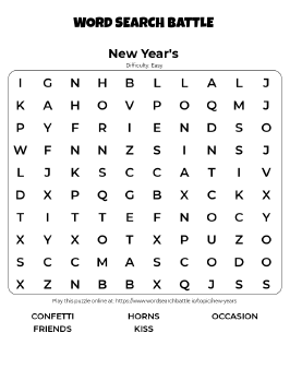 Printable Easy New Year's Word Search