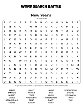 Printable Hard New Year's Word Search