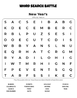 Printable New Year's Word Search
