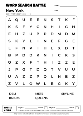 Printable New York Word Search