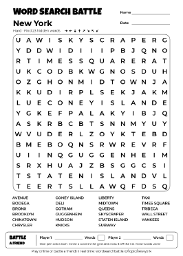 Printable New York Word Search