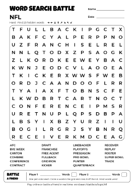 Printable NFL Word Search