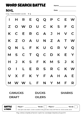 Printable NHL Word Search