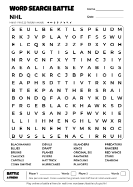 Printable NHL Word Search