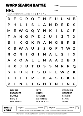 Printable NHL Word Search