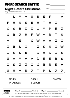 Printable Easy Night Before Christmas Word Search