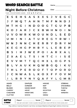 Printable Hard Night Before Christmas Word Search