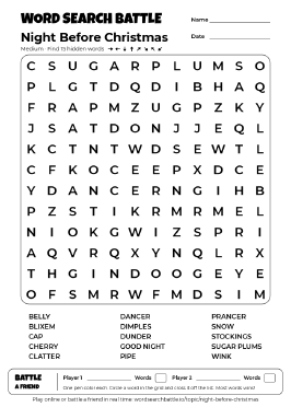 Printable Medium Night Before Christmas Word Search