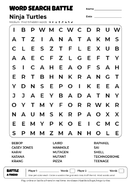 Printable Ninja Turtles Word Search