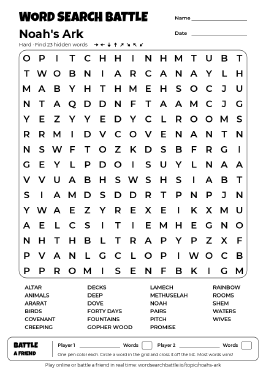 Printable Noah's Ark Word Search