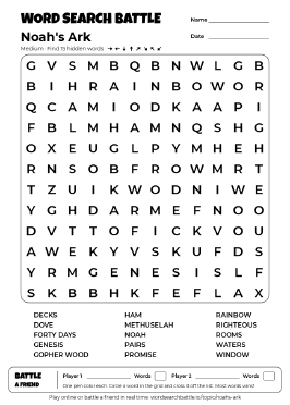 Printable Noah's Ark Word Search