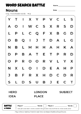 Printable Easy Nouns Word Search