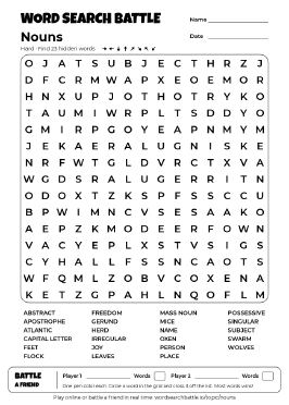 Printable Hard Nouns Word Search