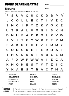 Printable Nouns Word Search