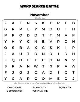 Printable Easy November Word Search