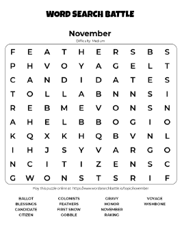 Printable November Word Search
