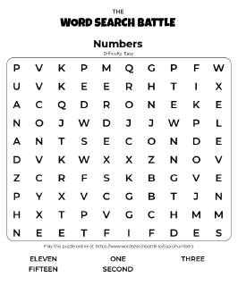 Printable Numbers Word Search