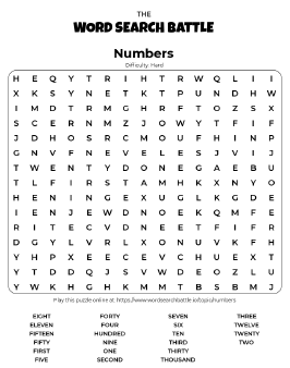 Printable Hard Numbers Word Search