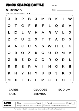 Printable Nutrition Word Search
