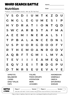 Printable Nutrition Word Search