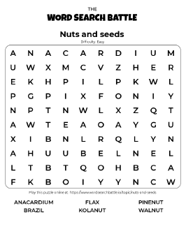 Printable Easy Nuts and Seeds Word Search