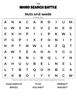 Printable Nuts and Seeds Word Search