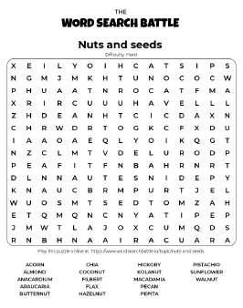 Printable Hard Nuts and Seeds Word Search