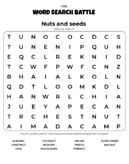 Printable Nuts and Seeds Word Search