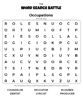 Printable Occupations Word Search