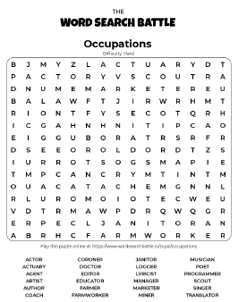 Printable Hard Occupations Word Search
