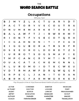 Printable Occupations Word Search