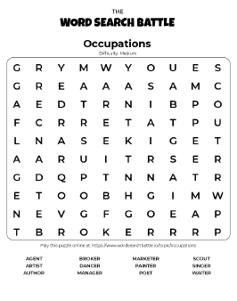 Printable Occupations Word Search Preview