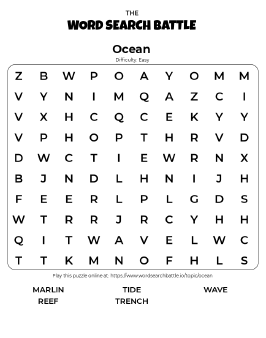 Printable Easy Ocean Word Search