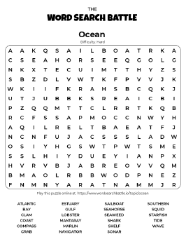 Printable Hard Ocean Word Search