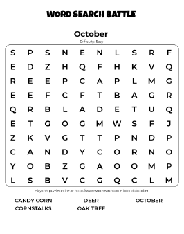 Printable October Word Search